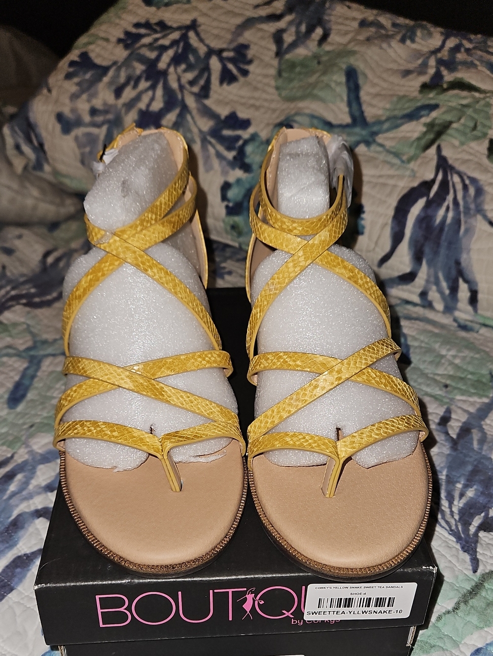 Boutique By Corkys Yellow Snake-Effect Strappy Sandals